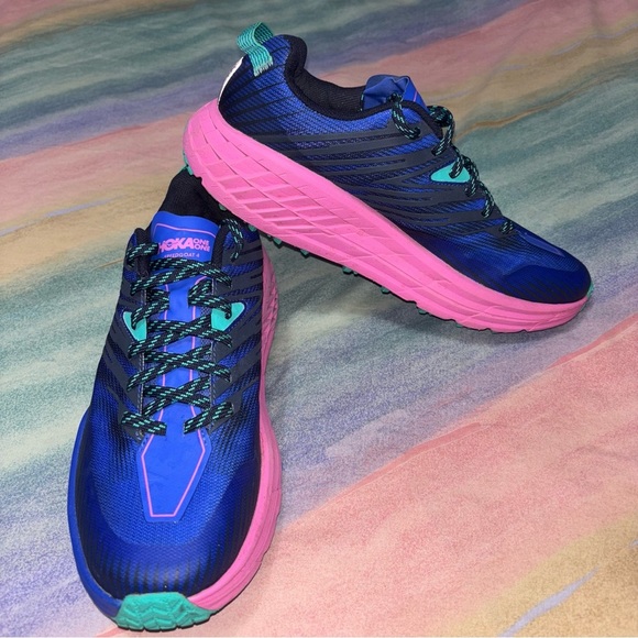 Hoka One Womens Speedgoat 4 Trail Running Shoes Size 10.5 Blue Pink 1106527 - Picture 5 of 11